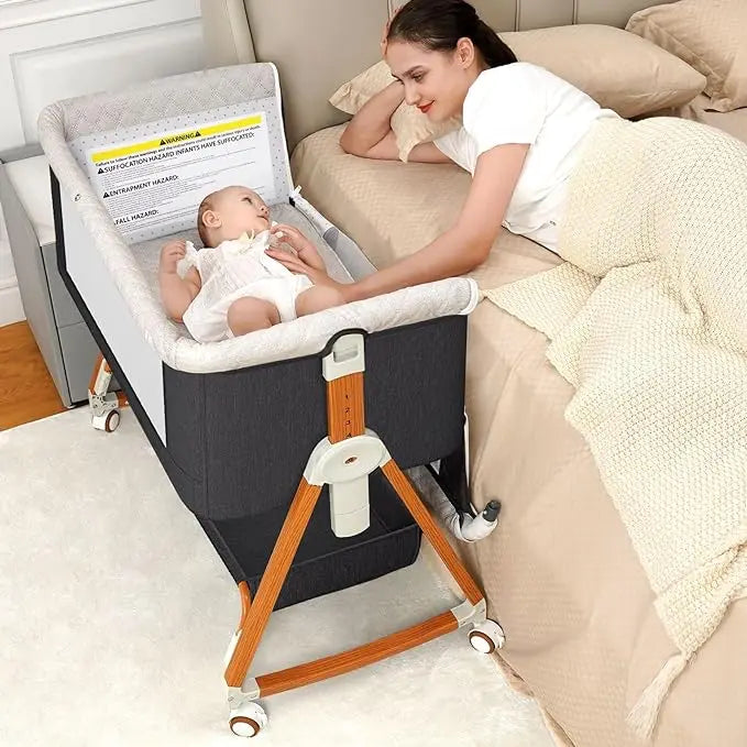 3-In-1 Foldable Baby Bassinet Bedside Sleeper With Wheels