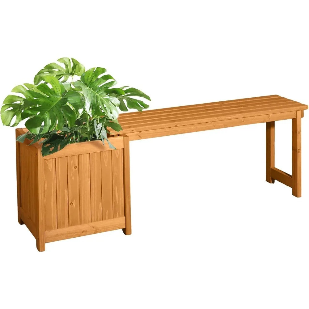 Outdoor Wood Bench With Planter Boxes 2-In-1 All-Weather