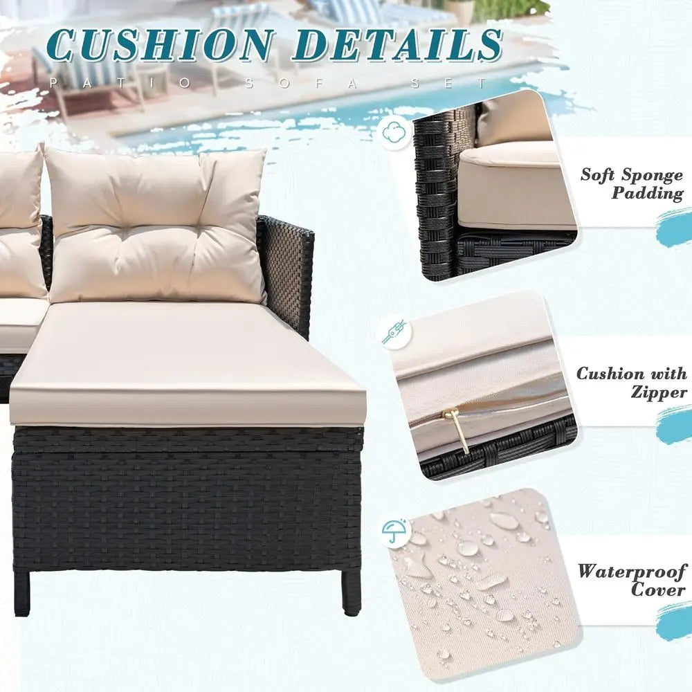 Outdoor Wicker Sectional Sofa Set With Cushions And Coffee Table For Patio