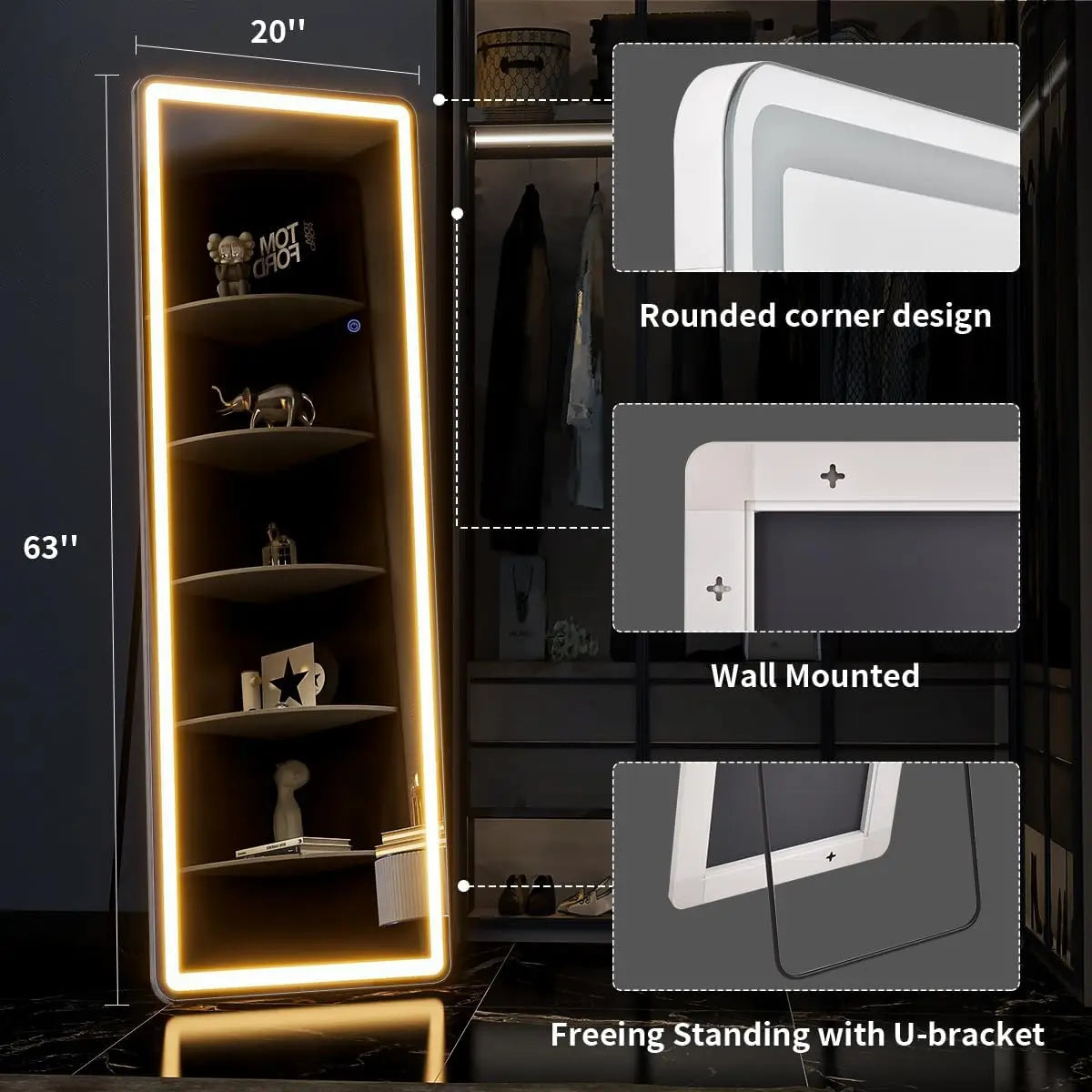 Koonmi Full Length Lighted Floor Mirror With Dimming