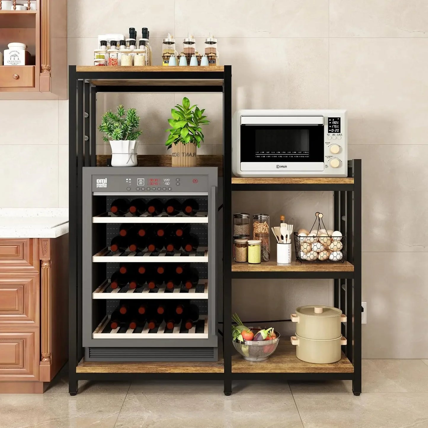 Kitchen Bakers Rack With Power Outlet Shelves And Storage