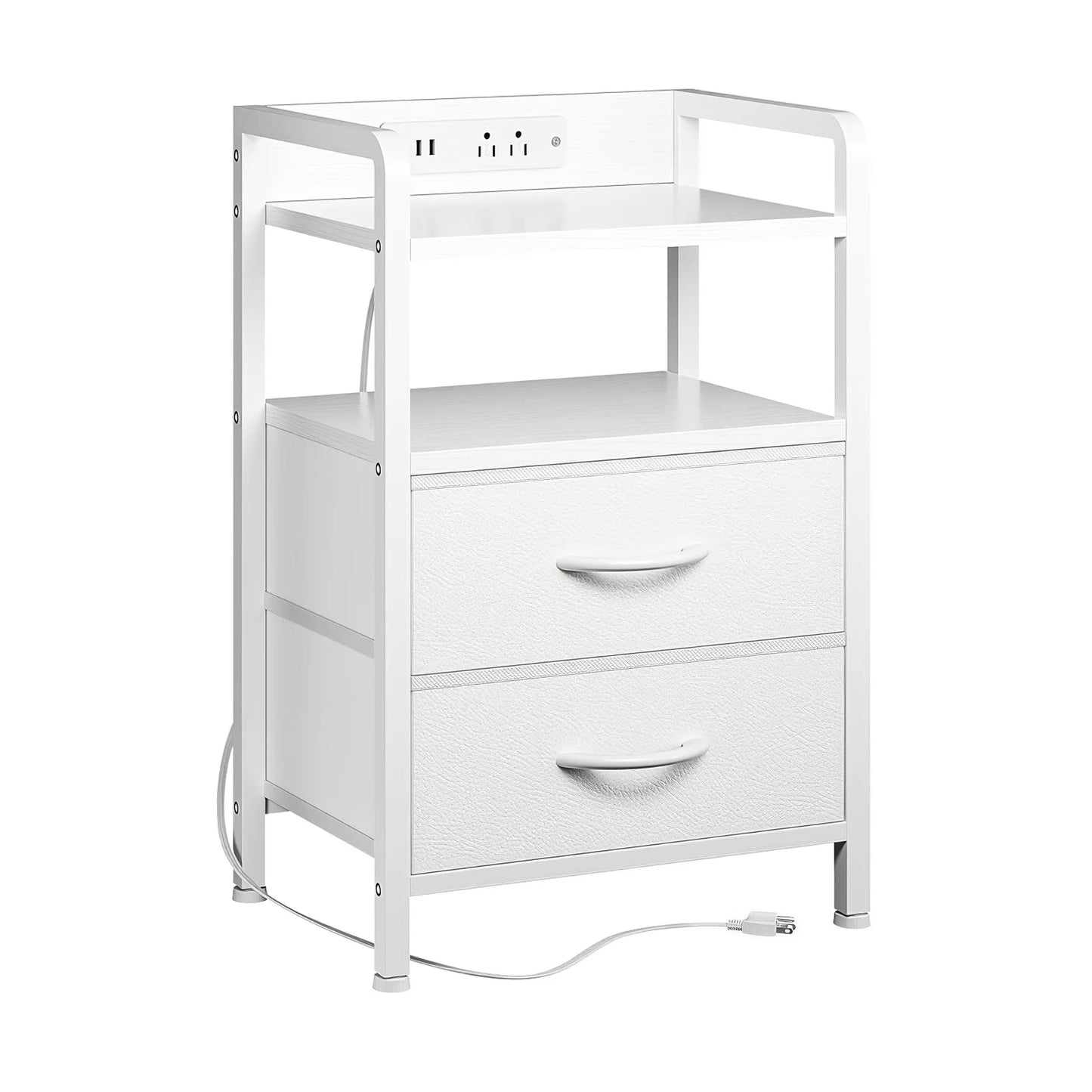 HiMISSD Industrial Patio Side Table With 2 Drawers And Charging