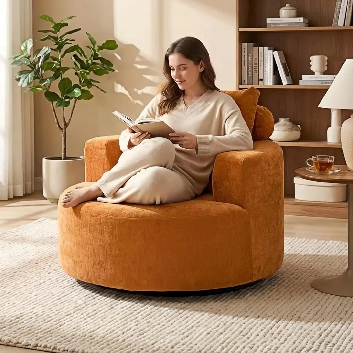 Chenille Barrel Chair With High Resilience Sponge For Living Room