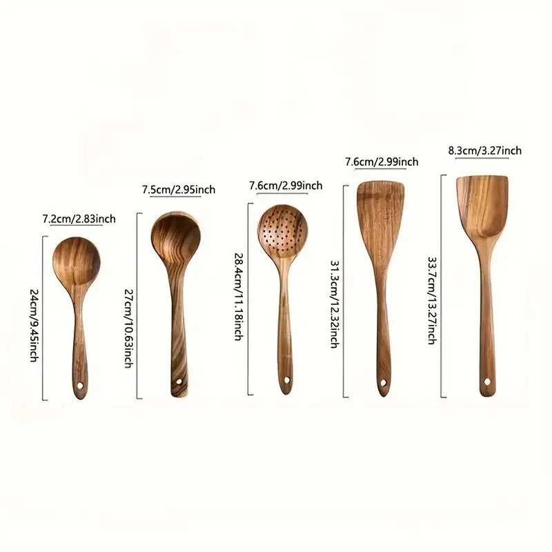 Acacia Wood Kitchen Utensil Set 5 Pieces Durable Pan Safe