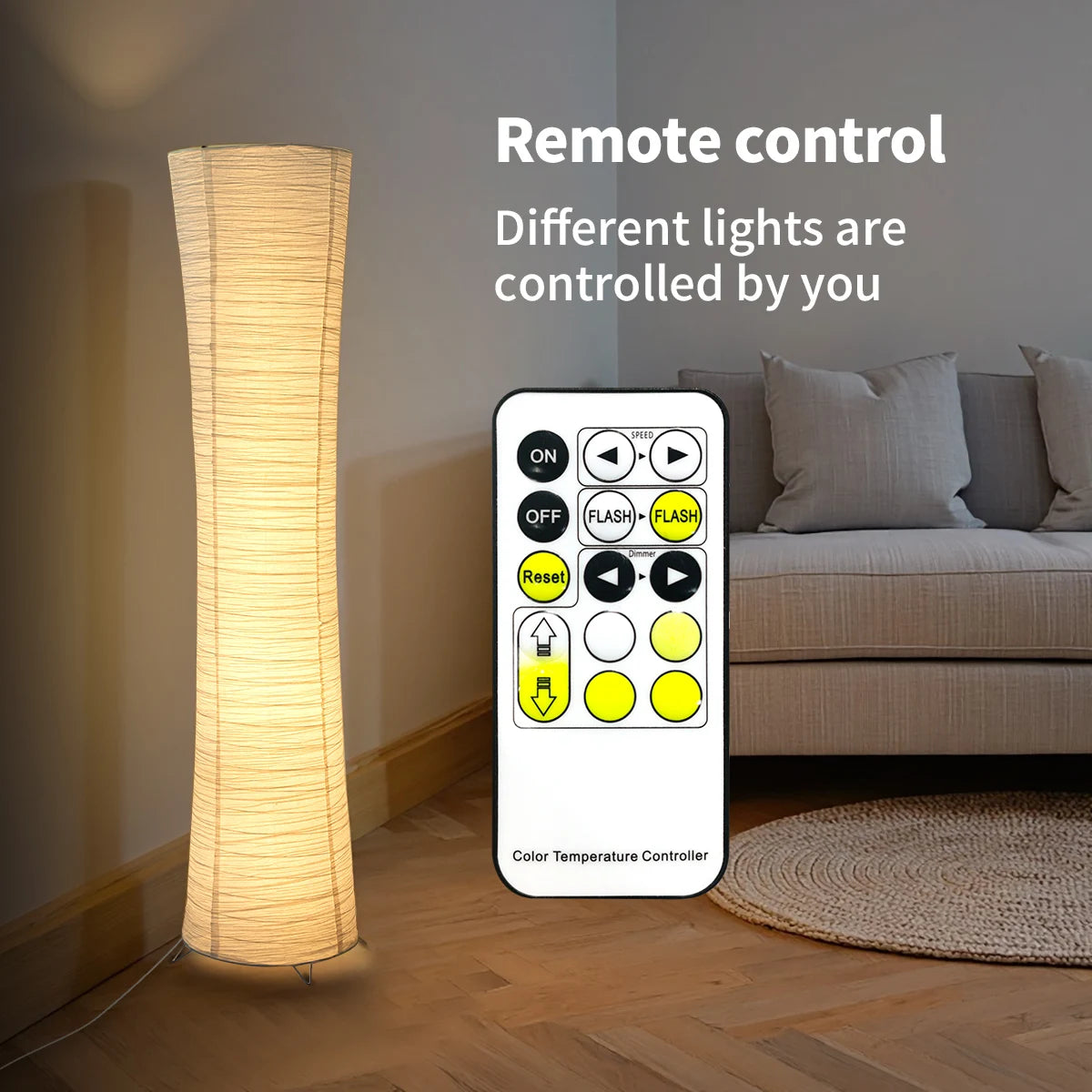 Paper Floor Lamp With Chrome Stand And LED Light Strip