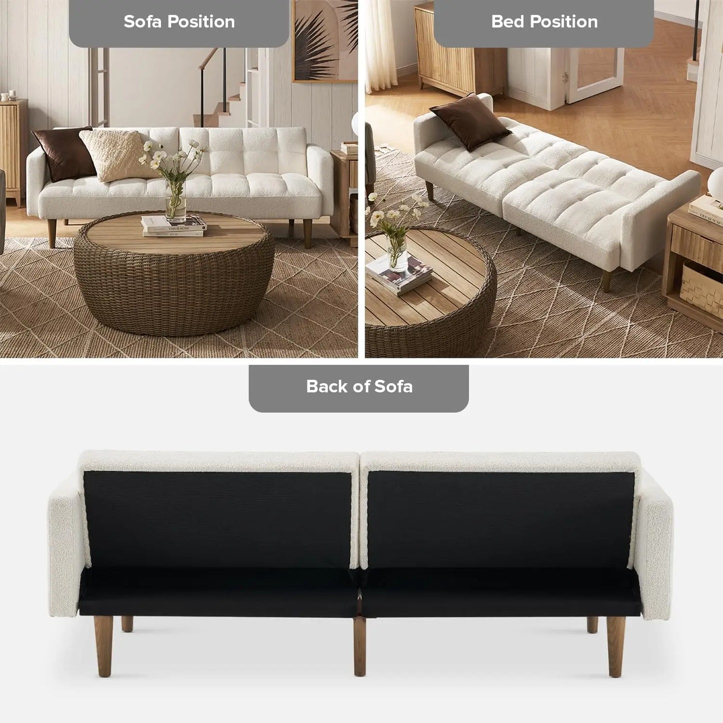 OEINGC Mid Century Modern Futon Sofa Bed Loveseat Boucle