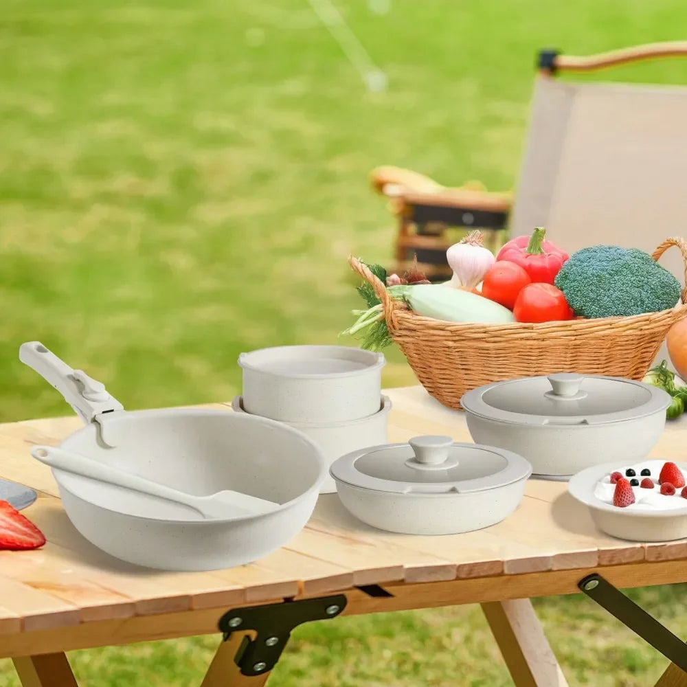 XMSJ Nonstick Pots And Pans Set With Detachable Handle