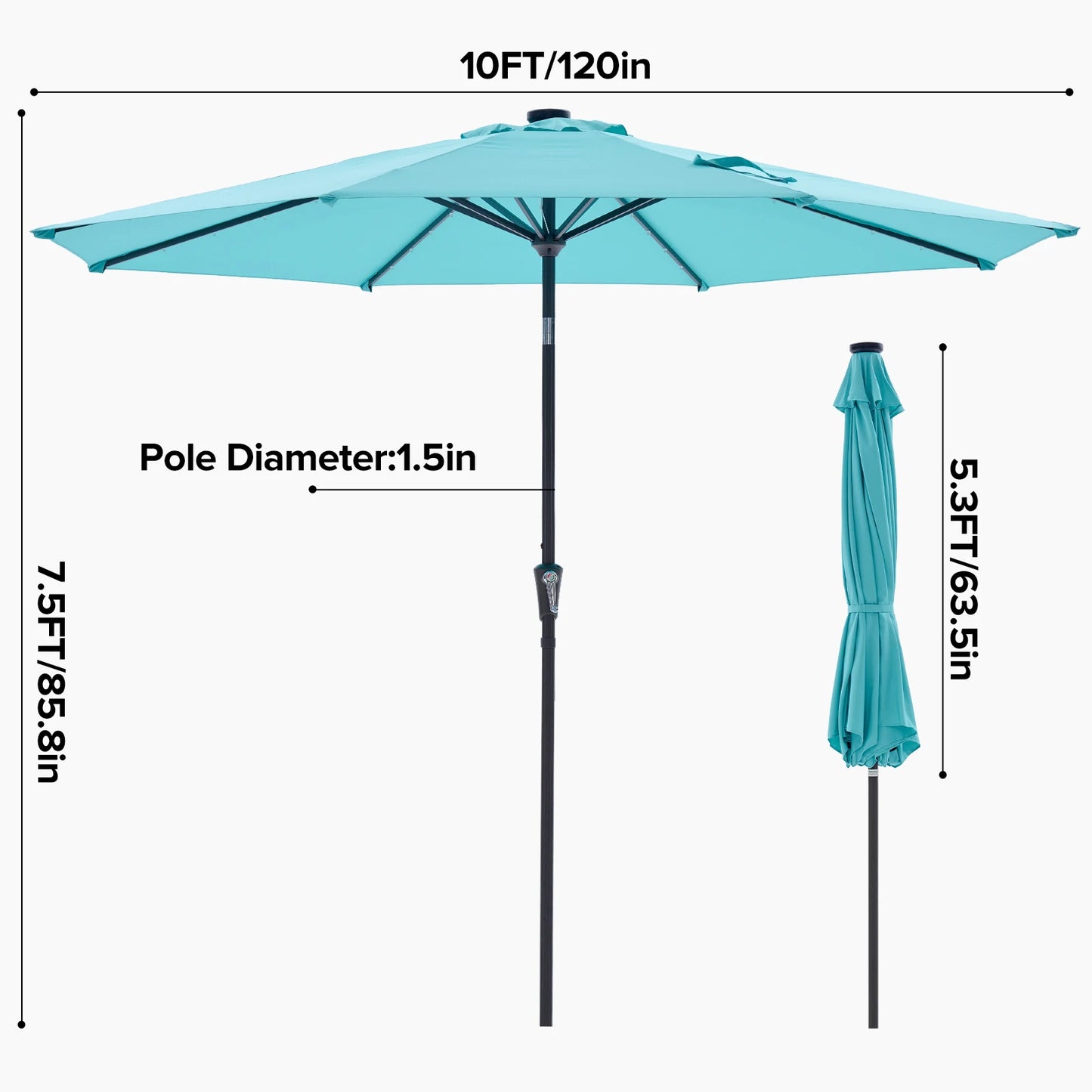 JHK Solar Powered Patio Umbrella With LED Lights Tilt