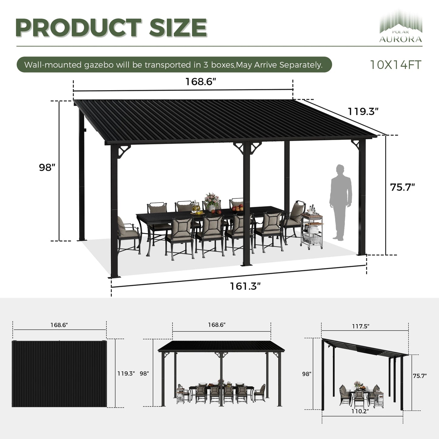 Polar Aurora Lean To Gazebo With Galvanized Roof For Patio