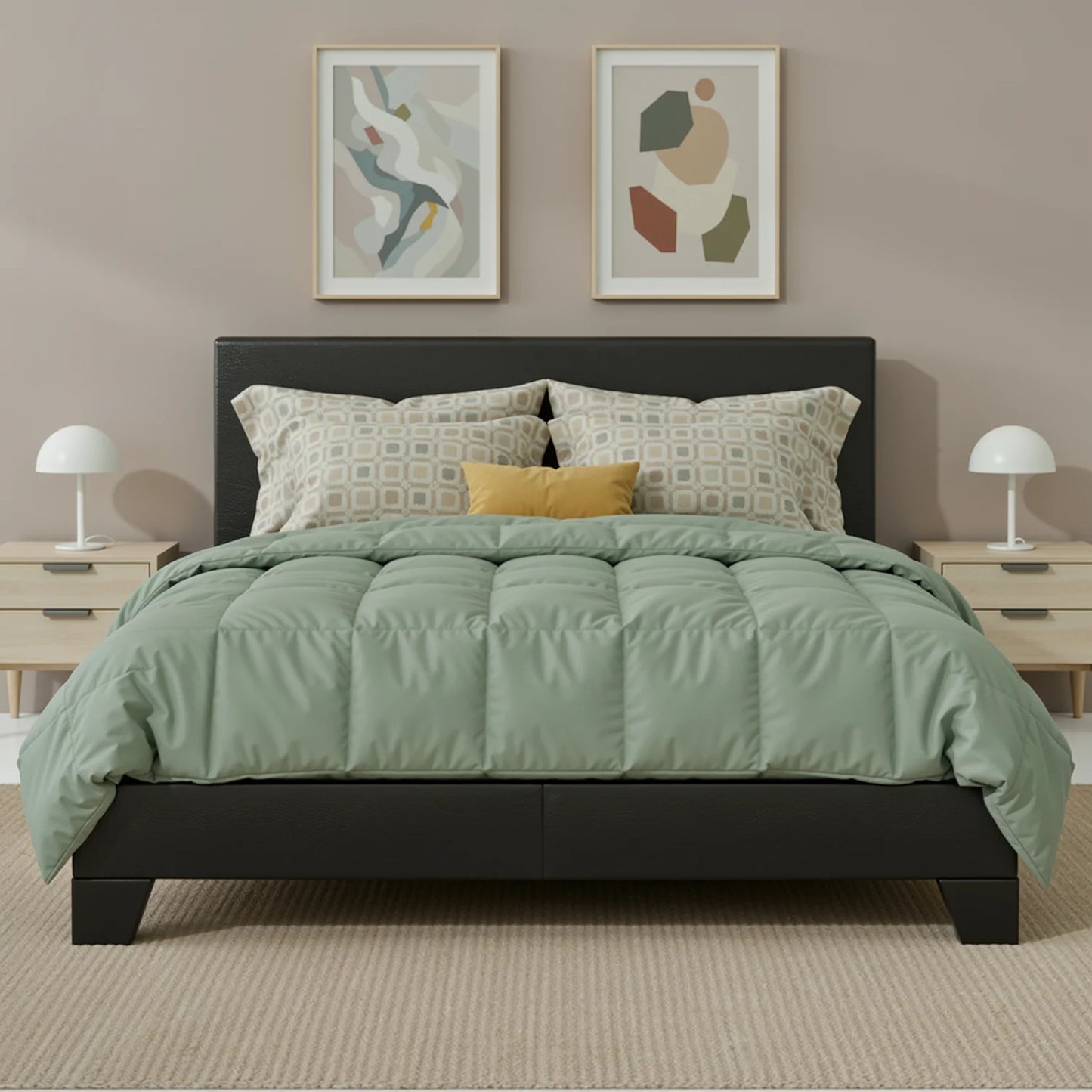 HOOMIC Upholstered Bed Frame With Linen Headboard And Wood Slats Quiet Support