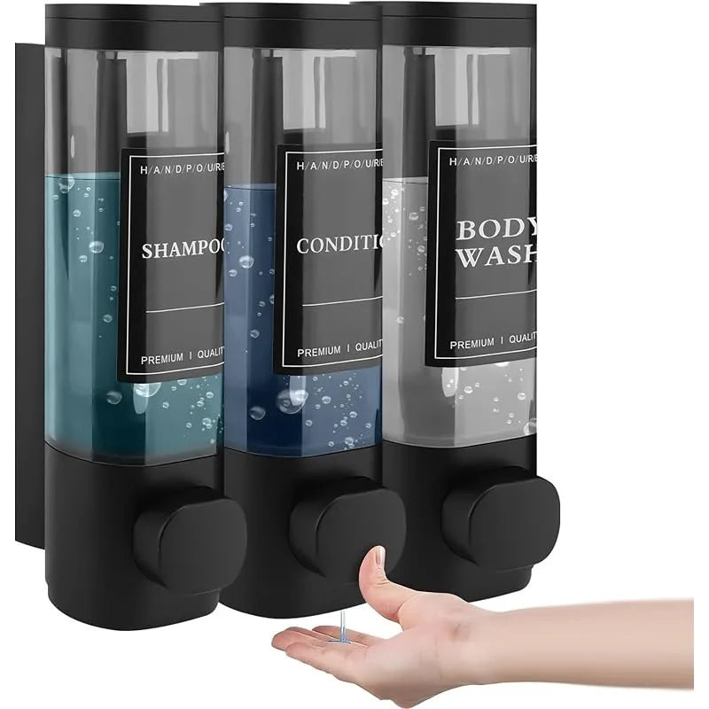 Wall Mounted 3-In-1 Shampoo Conditioner Soap Dispenser No Drilling ABS