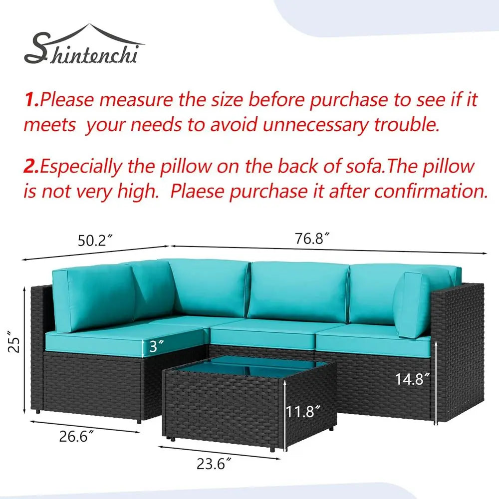 Outdoor Patio Sectional Sofa Set With Glass Coffee Table