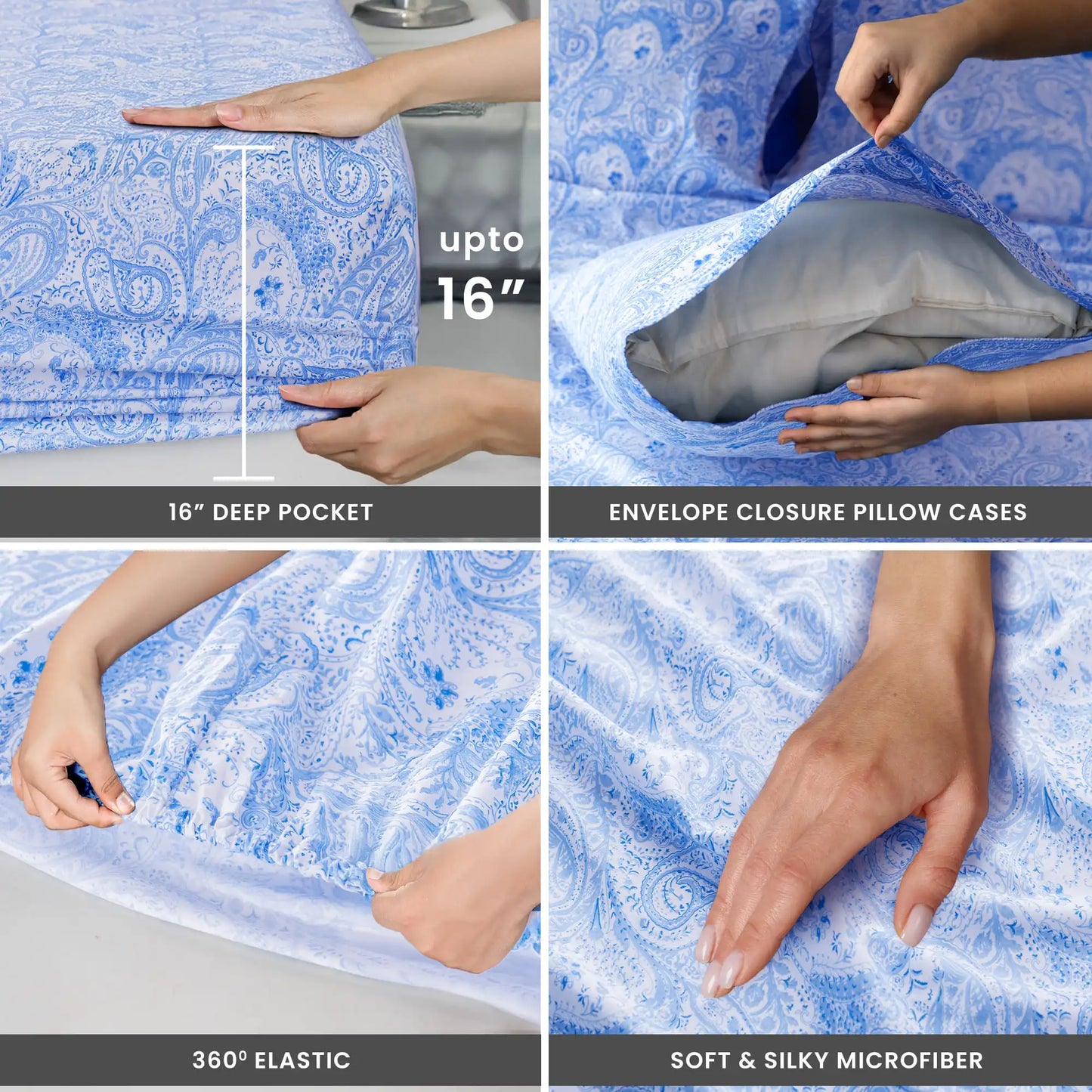 LDC Lux Decor 4-Piece Paisley Bed Sheet Set Microfiber Wrinkle-Resistant