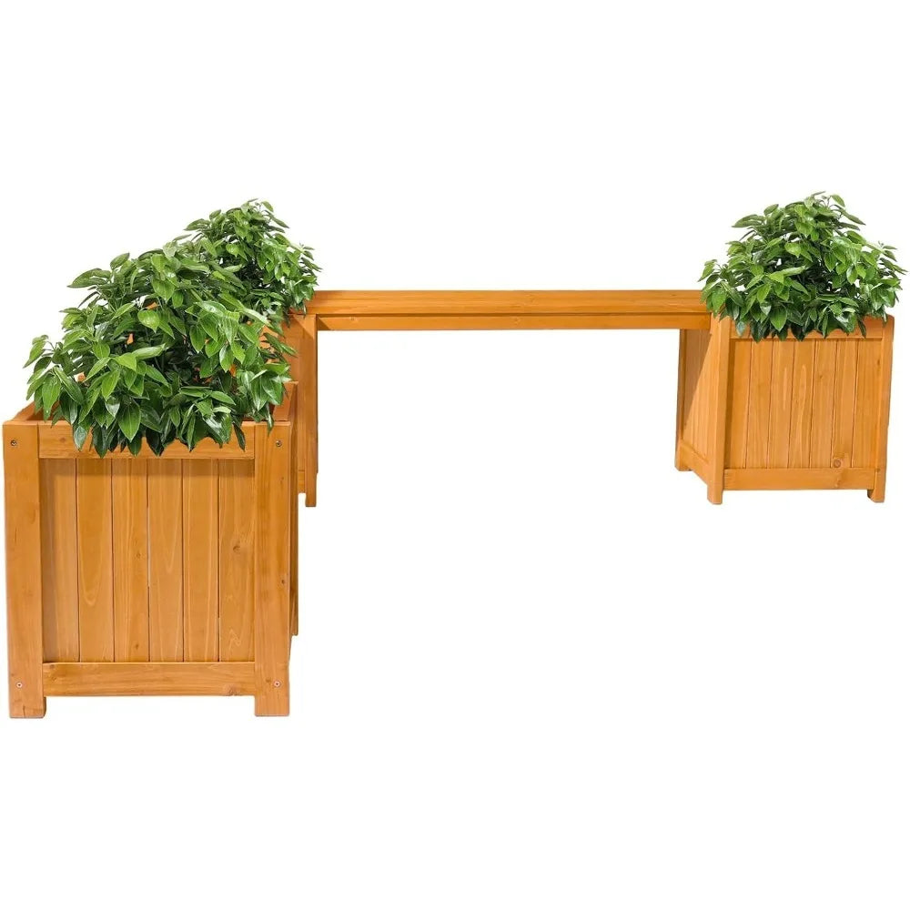 Outdoor Wood Bench With Planter Boxes 2-In-1 All-Weather
