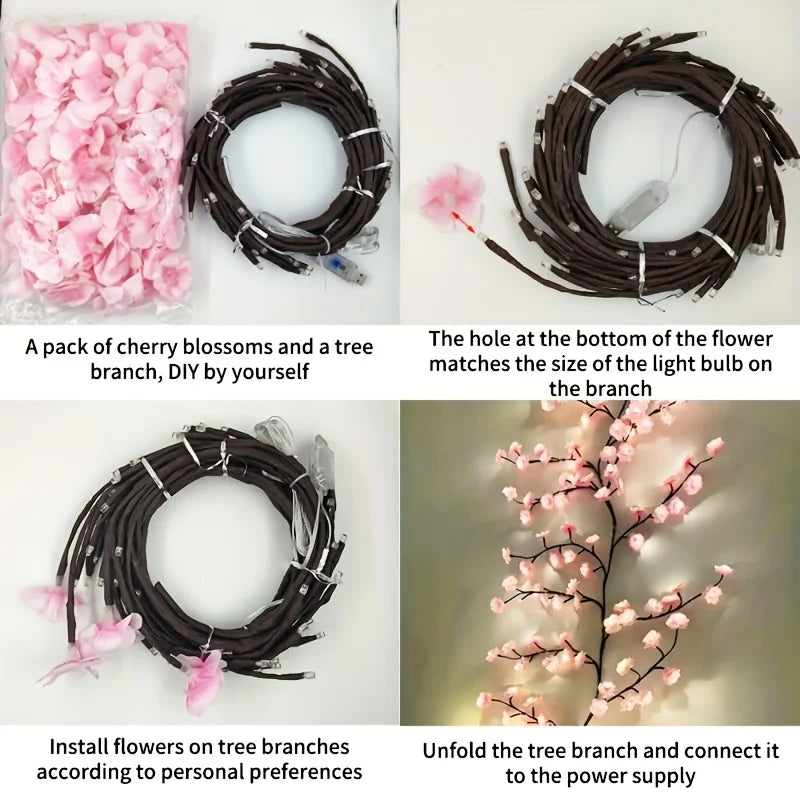 96LED Cherry Blossom Tree Light Diy Bedroom Decoration