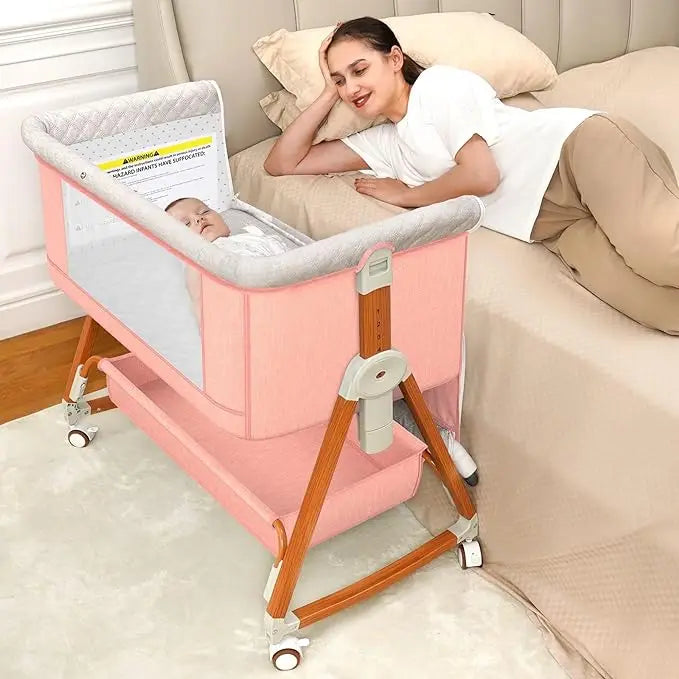 3-In-1 Foldable Baby Bassinet Bedside Sleeper With Wheels