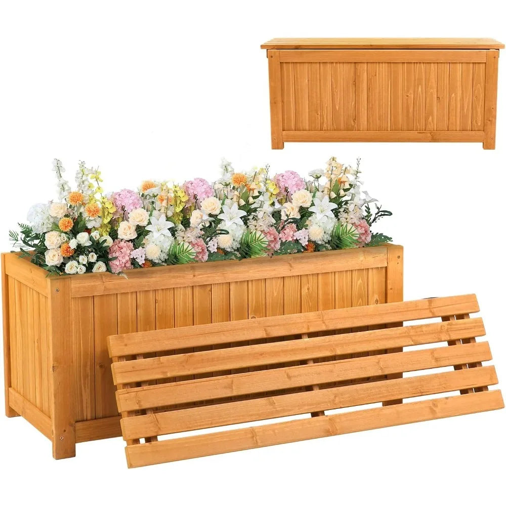 Outdoor Wood Bench With Planter Boxes 2-In-1 All-Weather