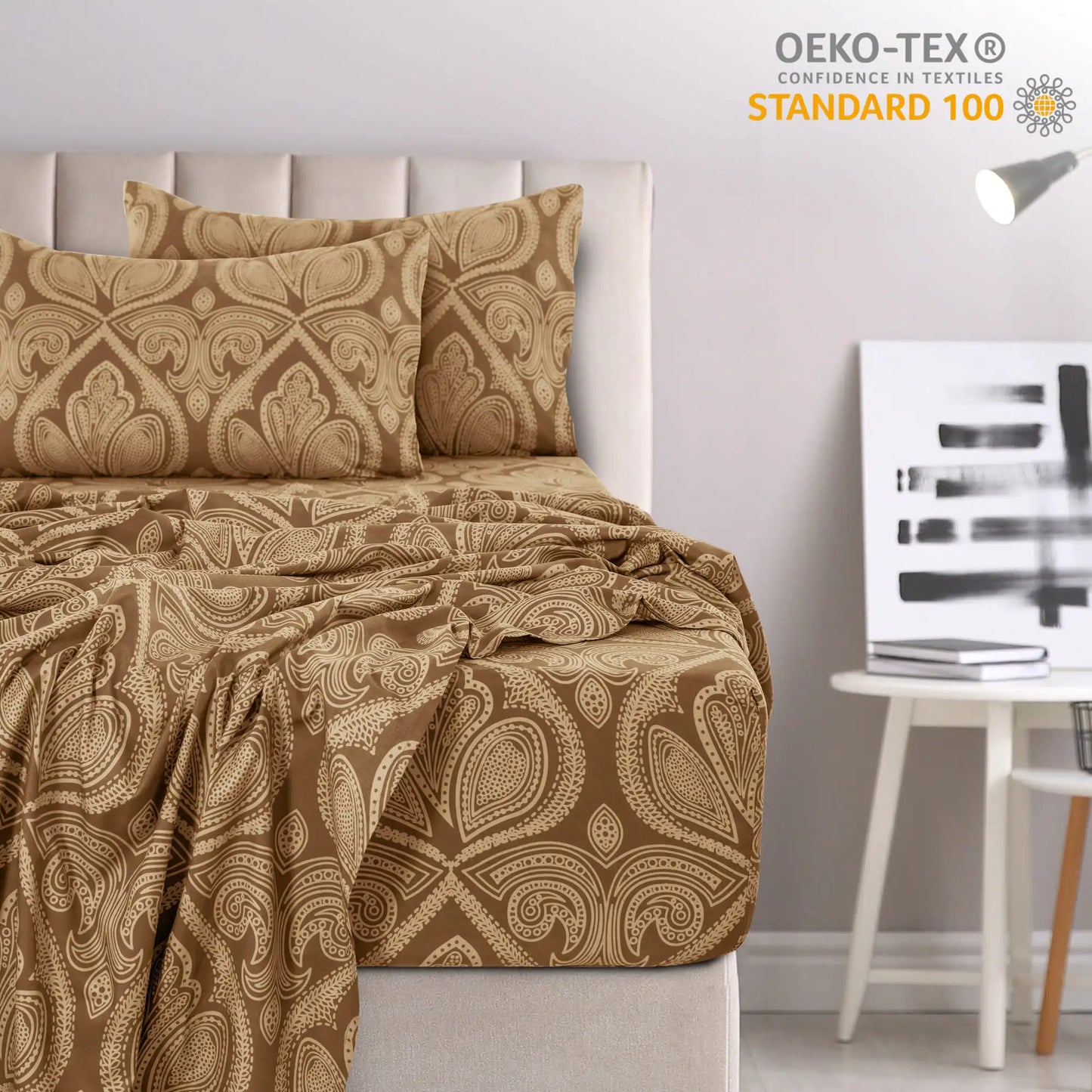 LDC Lux Decor 4-Piece Paisley Bed Sheet Set Microfiber Wrinkle-Resistant