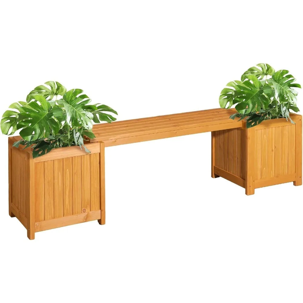 Outdoor Wood Bench With Planter Boxes 2-In-1 All-Weather
