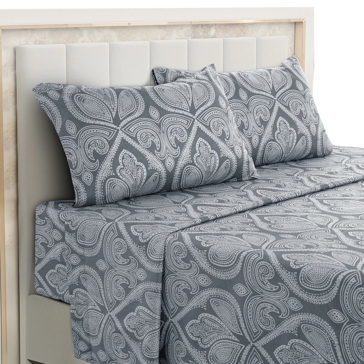 LDC Lux Decor 4-Piece Paisley Bed Sheet Set Microfiber Wrinkle-Resistant