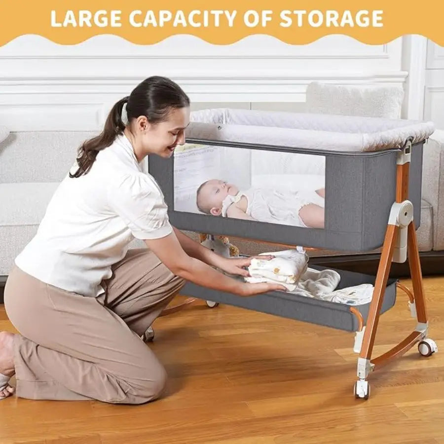 3-In-1 Foldable Baby Bassinet Bedside Sleeper With Wheels