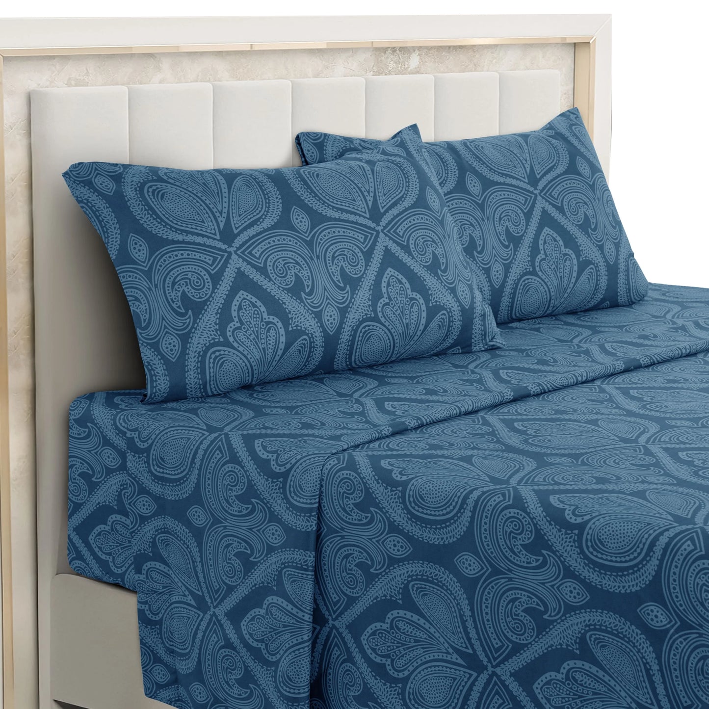 LDC Lux Decor 4-Piece Paisley Bed Sheet Set Microfiber Wrinkle-Resistant