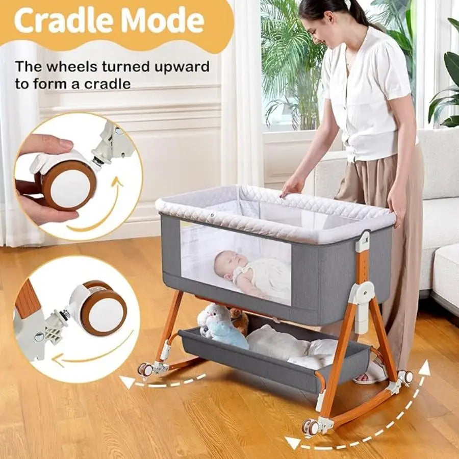 3-In-1 Foldable Baby Bassinet Bedside Sleeper With Wheels
