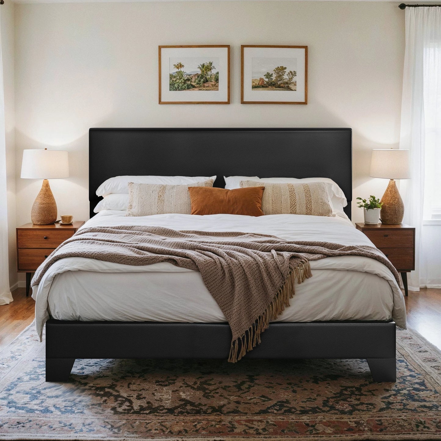 HOOMICH Upholstered Bed Frame With Adjustable Headboard Soft Linen Fabric