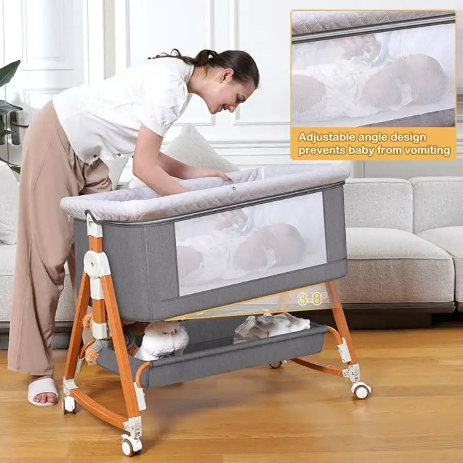 3-In-1 Foldable Baby Bassinet Bedside Sleeper With Wheels