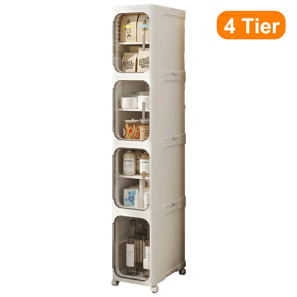 Bathroom Storage Cabinet 4 Tier Rolling Organizer With Adjustable Compartments