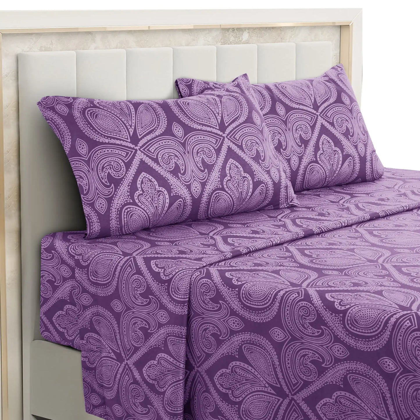 LDC Lux Decor 4-Piece Paisley Bed Sheet Set Microfiber Wrinkle-Resistant