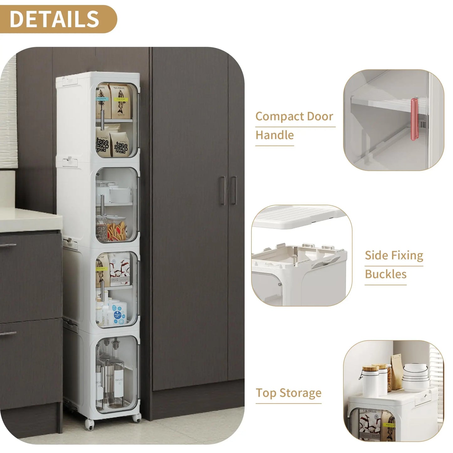 Bathroom Storage Cabinet 4 Tier Rolling Organizer With Adjustable Compartments
