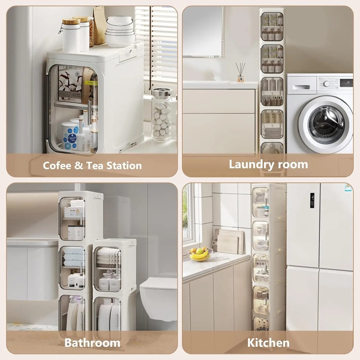 Bathroom Storage Cabinet 4 Tier Rolling Organizer With Adjustable Compartments