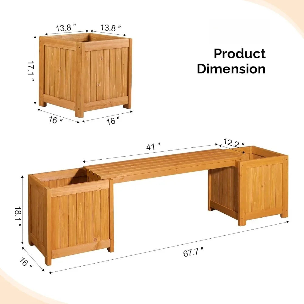 Outdoor Wood Bench With Planter Boxes 2-In-1 All-Weather