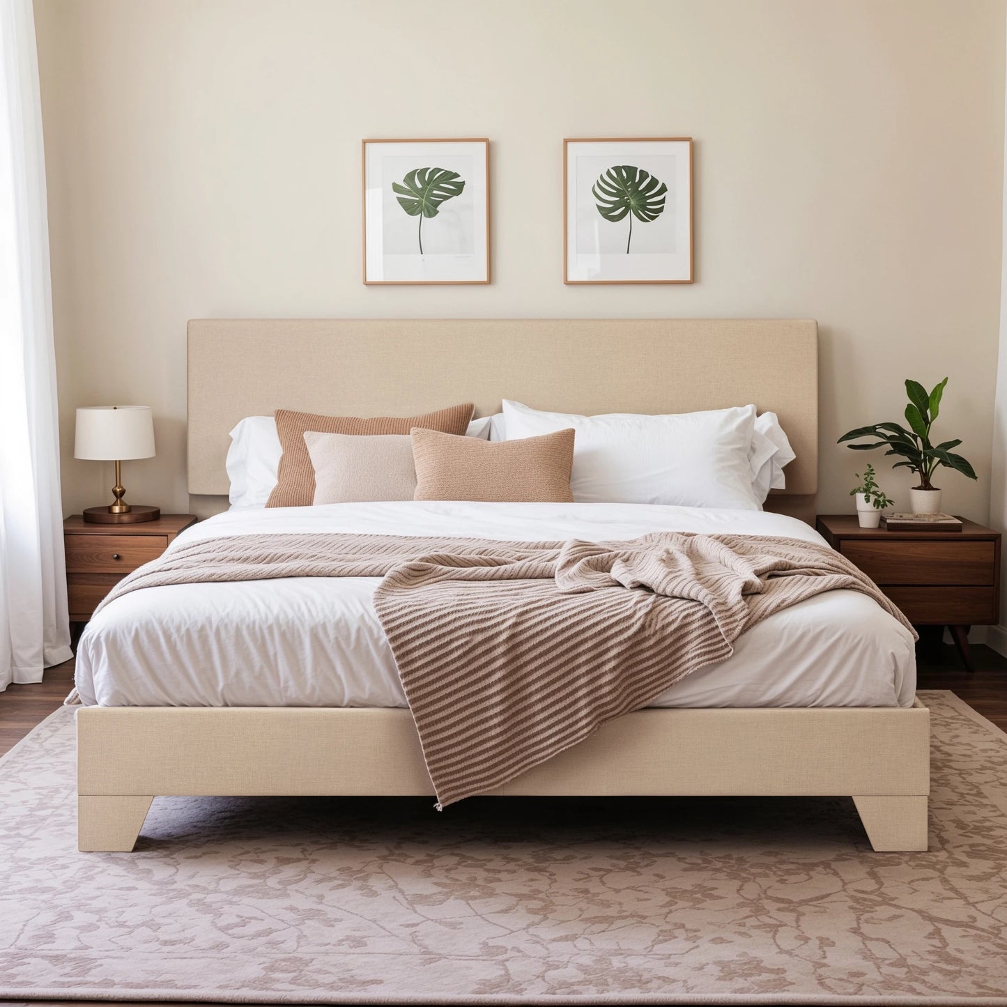 HOOMICH Upholstered Bed Frame With Adjustable Headboard Soft Linen Fabric