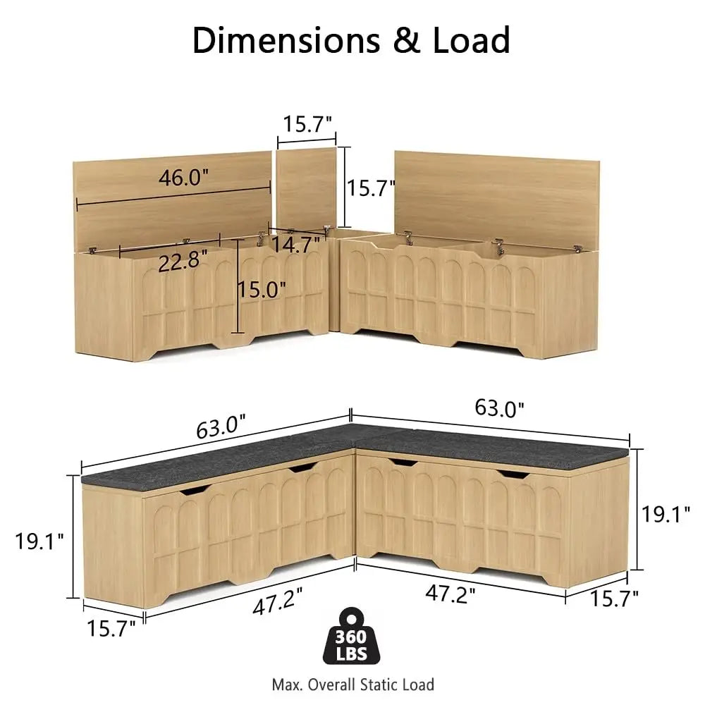 L-Shaped Bench With Cushion And Hidden Storage For Breakfast Nook