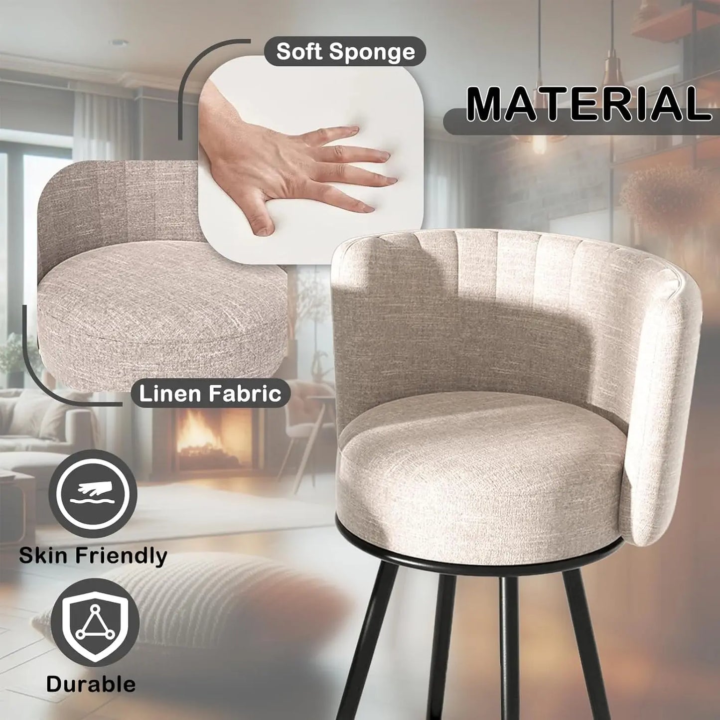 GUANGBAI Bar Stools Set Of 2 Modern Counter Height Upholstered
