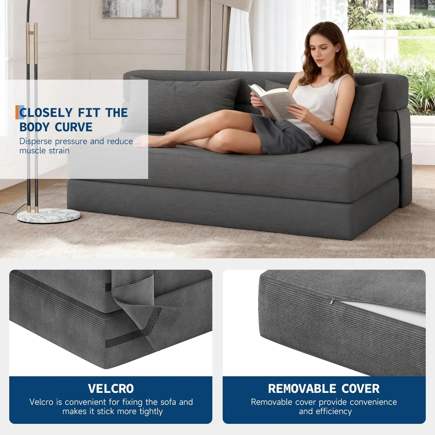 HobbyLane 4 In 1 Folding Sofa Bed Corduroy Sleeper Loveseat