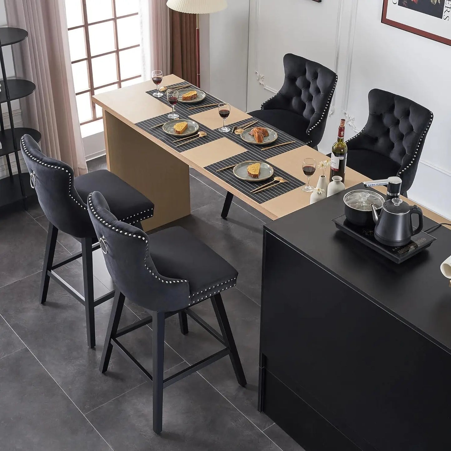 Swivel Bar Stools Set of 4 with Back Velvet Upholstery