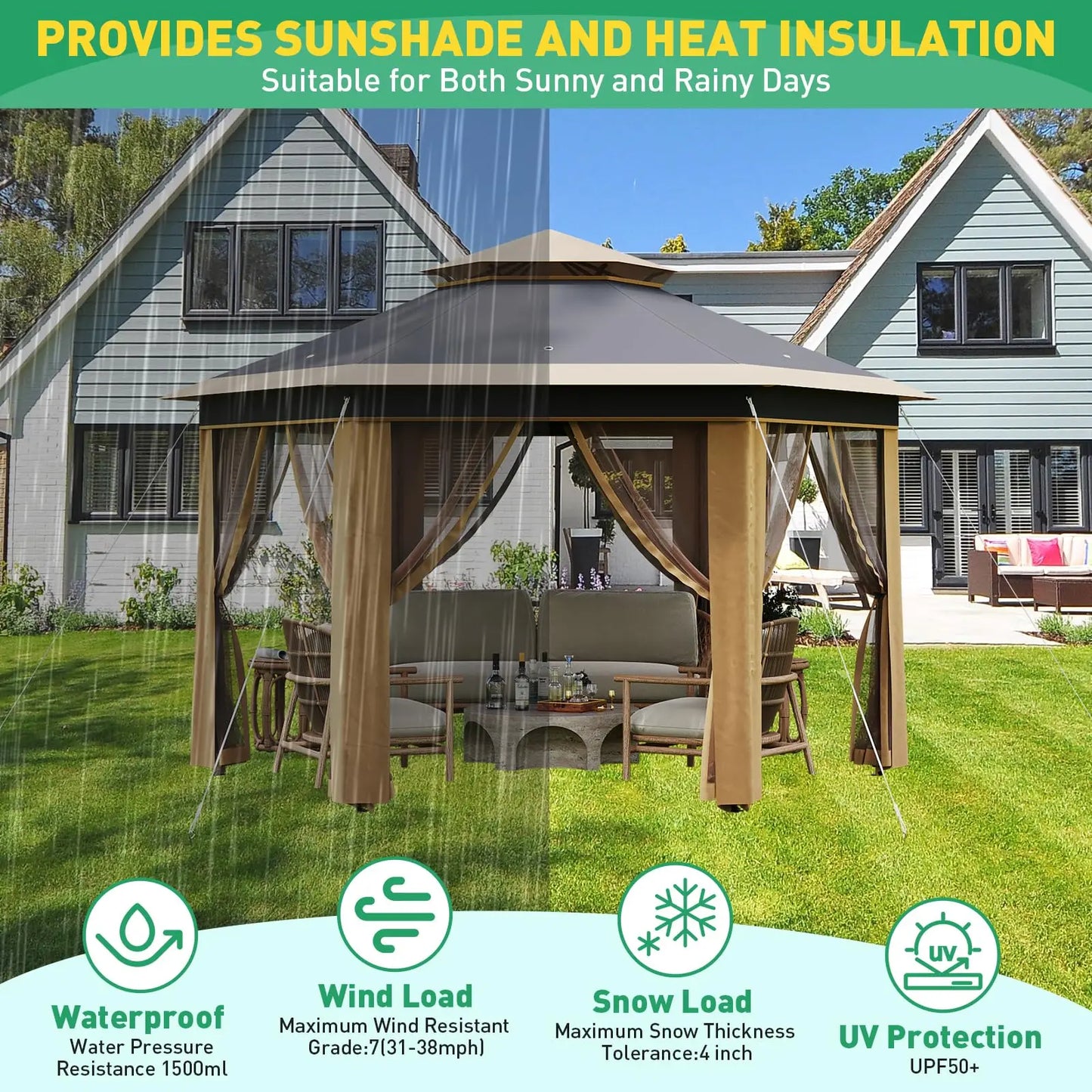 HiMISS Pop Up Gazebo With Mosquito Netting And Double Roof