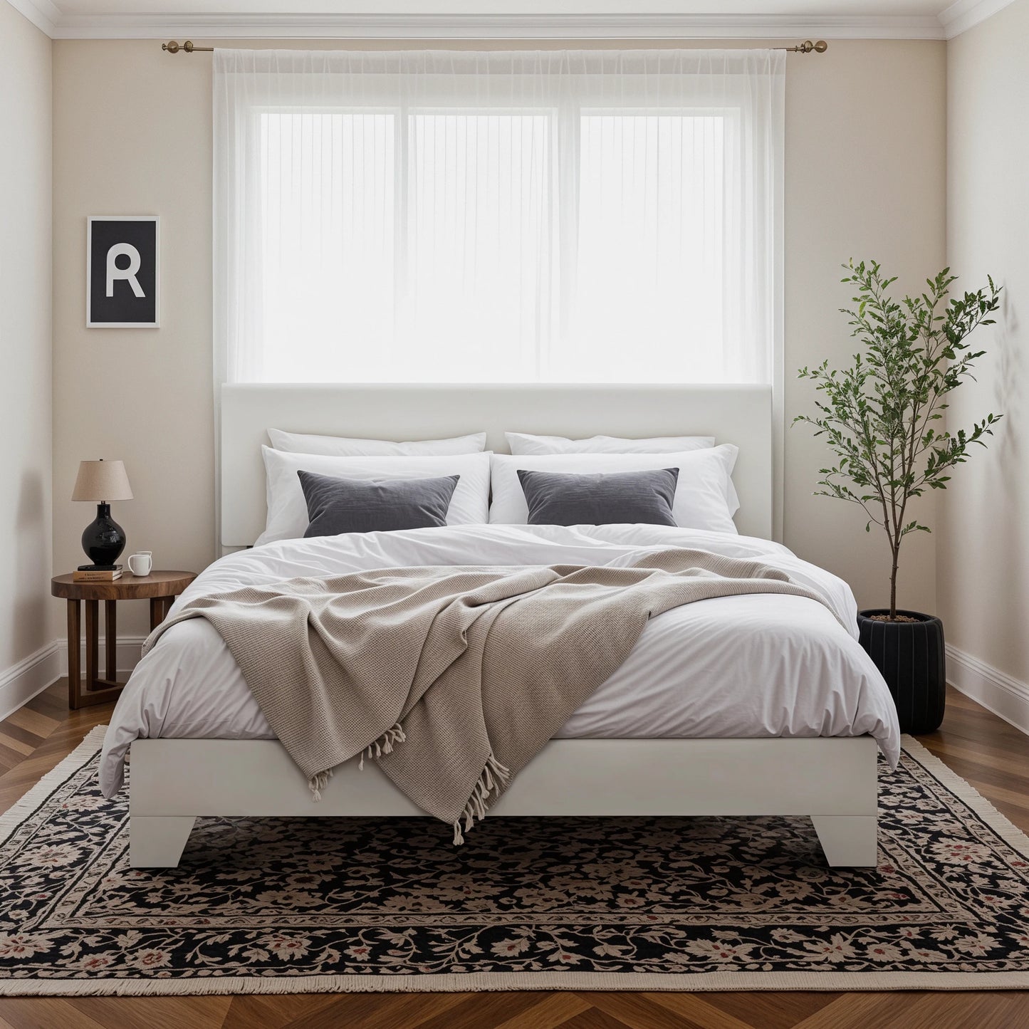 HOOMICH Upholstered Bed Frame With Adjustable Headboard Soft Linen Fabric