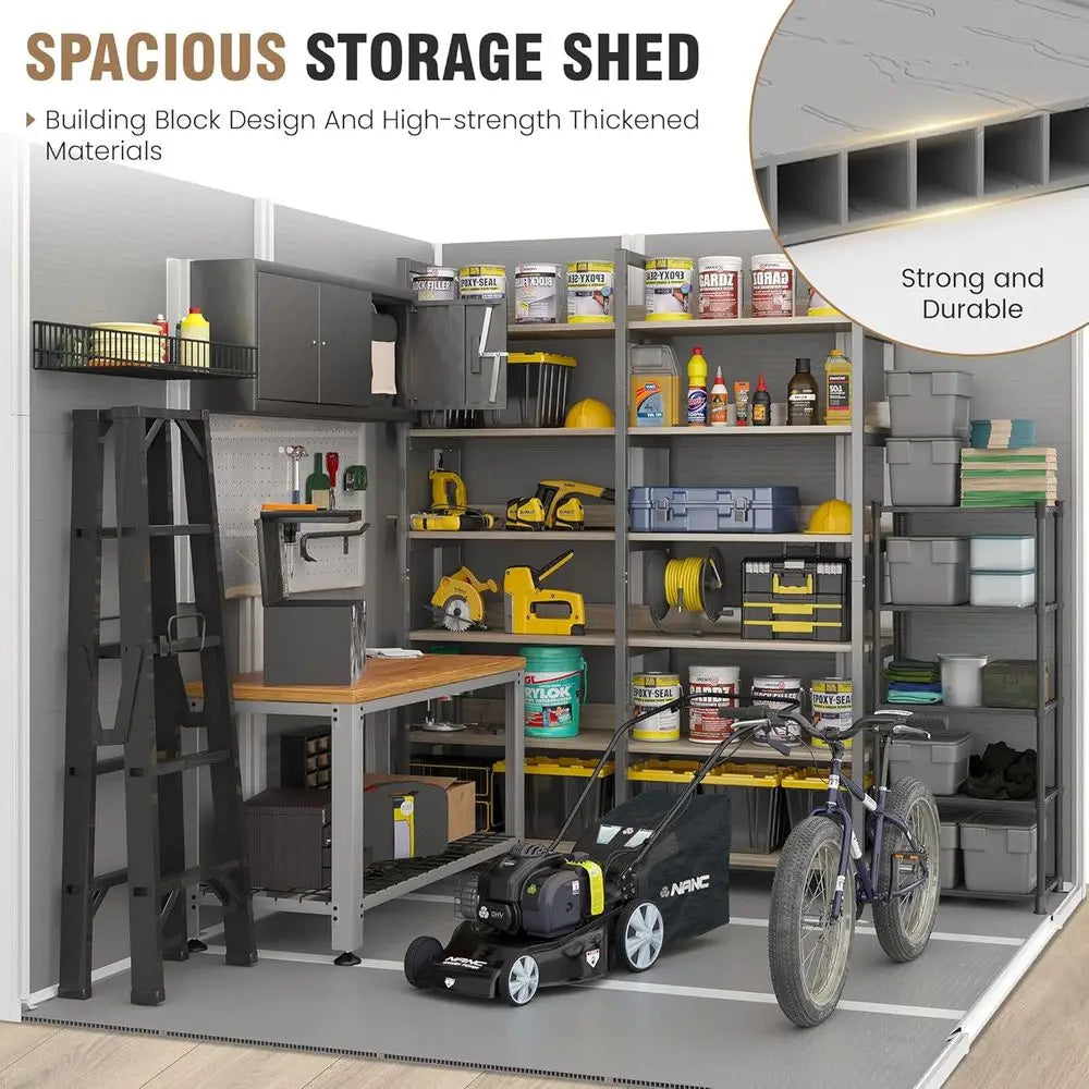 Resin Outdoor Storage Shed With Floor, Lockable Door, Window, Vents
