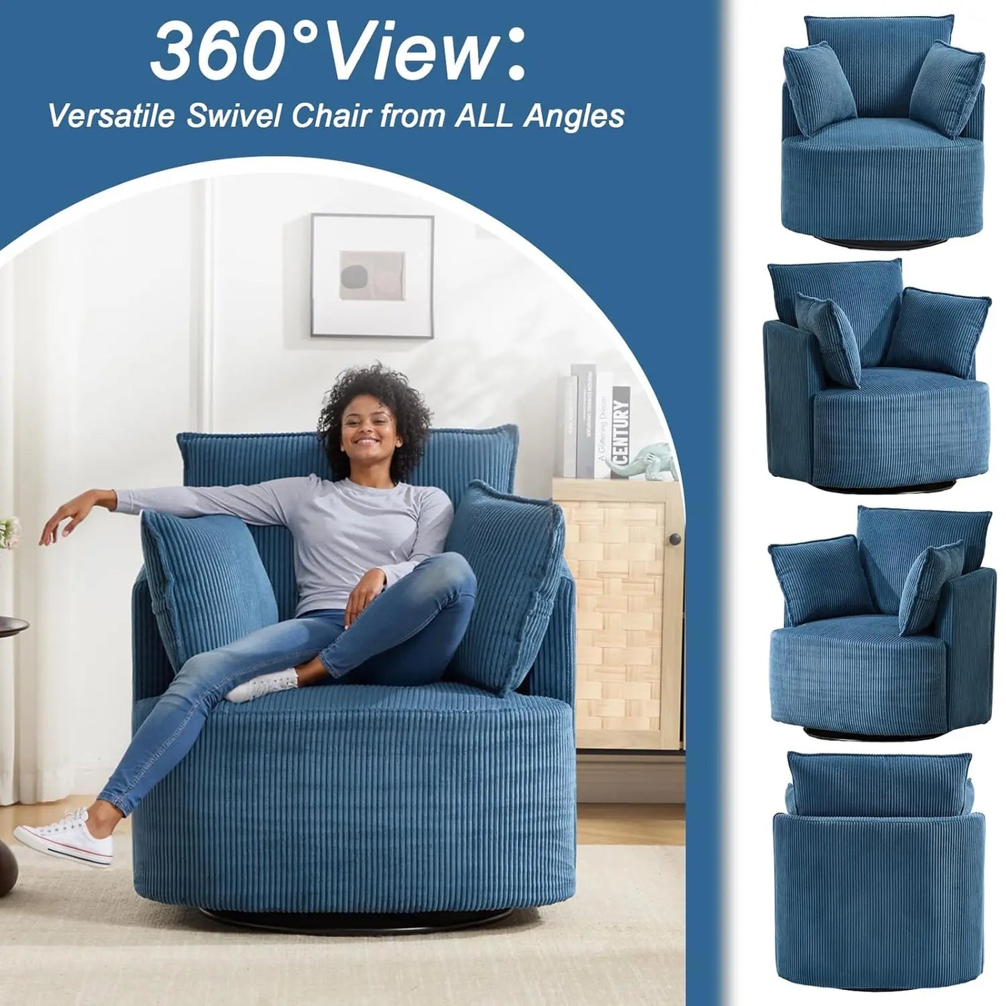 Corduroy Swivel Barrel Chair For Reading Living Room Office