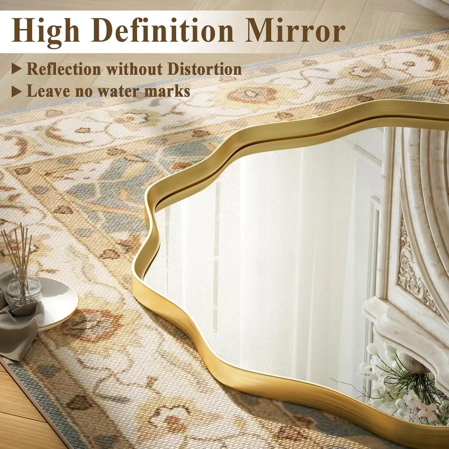 Scalloped Circle Wall Mirror With Tempered Glass Metal Deep Frame