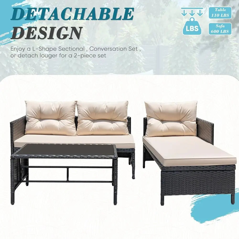 Outdoor Wicker Sectional Sofa Set With Cushions And Coffee Table For Patio
