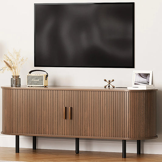 TV Stand With Power Outlet Sliding Doors Adjustable Shelves