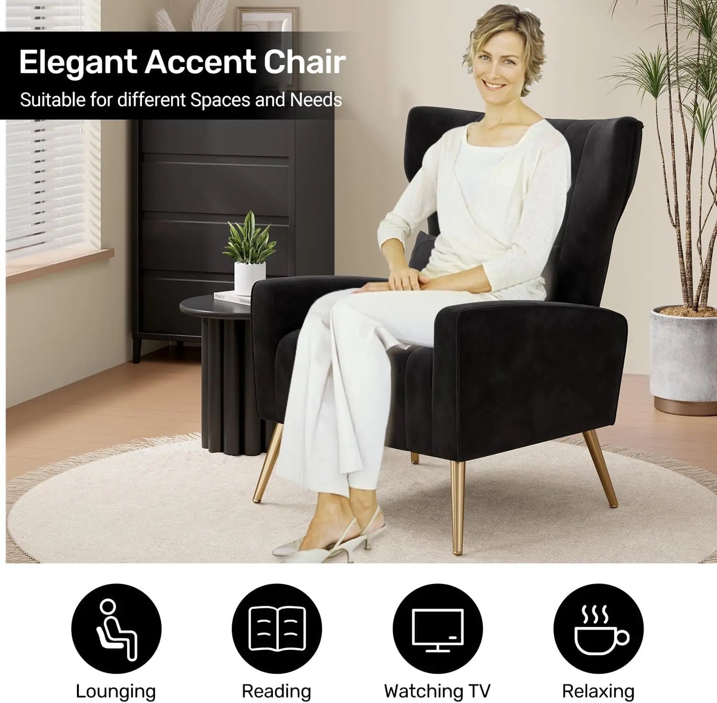Velvet Wingback Accent Chair Set for Living Room Upholstered