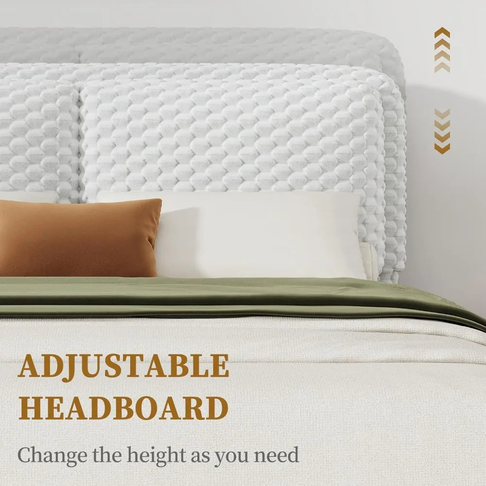 Corduroy Upholstered Platform Bed Frame With Soft Headboard And Slats