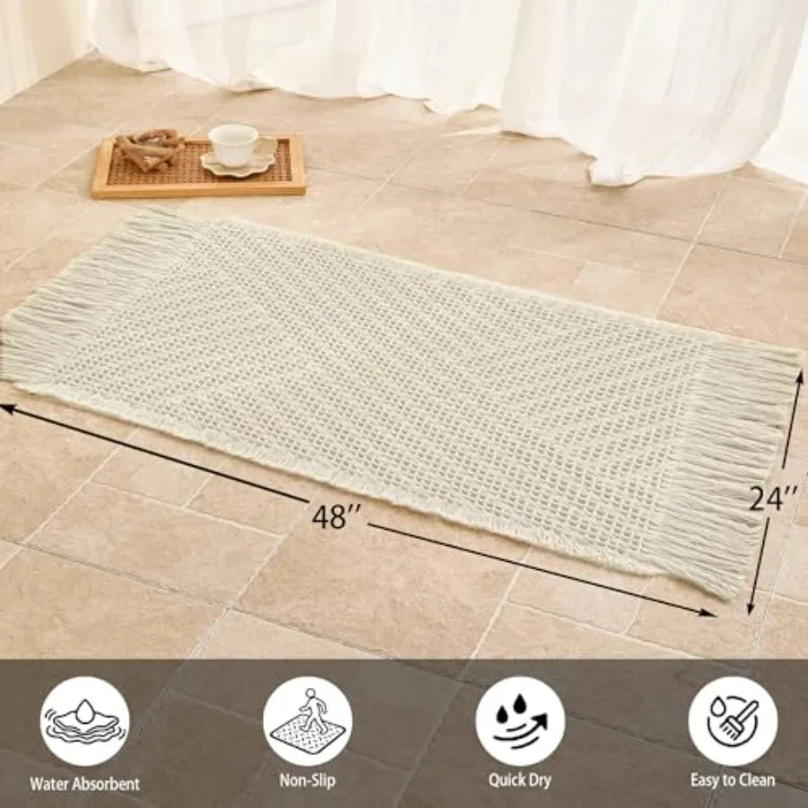 NONECN Waffle Bath Mat Non Slip Runner Quick Dry Absorbent