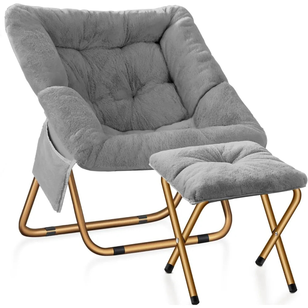 XIUWO Comfy Saucer Chair Foldable Faux Fur Lounge Chair